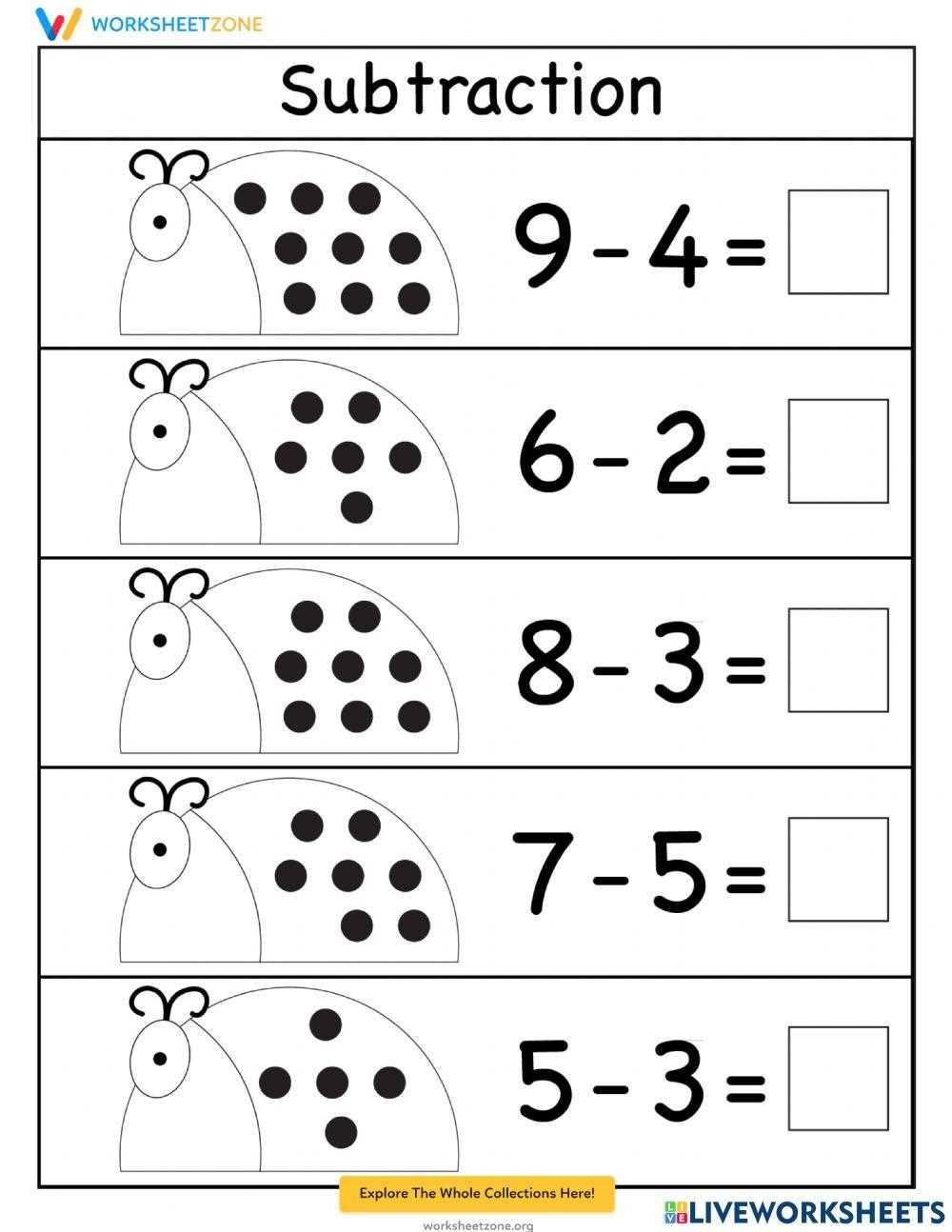 1 10 subtraction worksheets