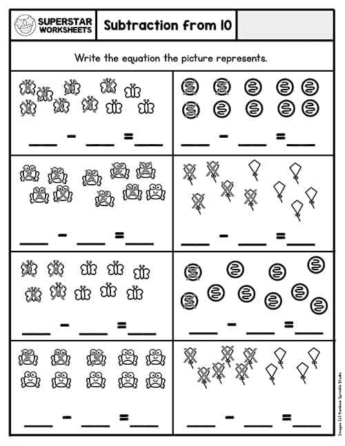 1 10 subtraction worksheets