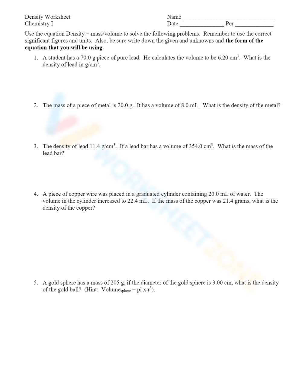 1 5 density worksheet