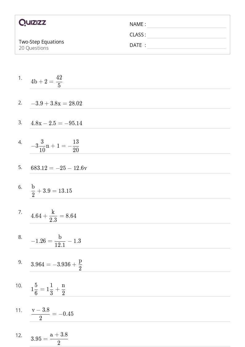 1 and 2 step equations worksheet