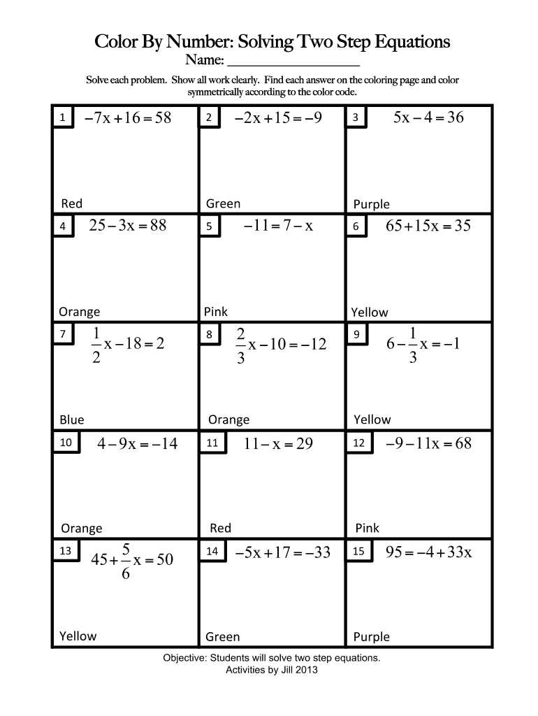 1 and 2 step equations worksheet