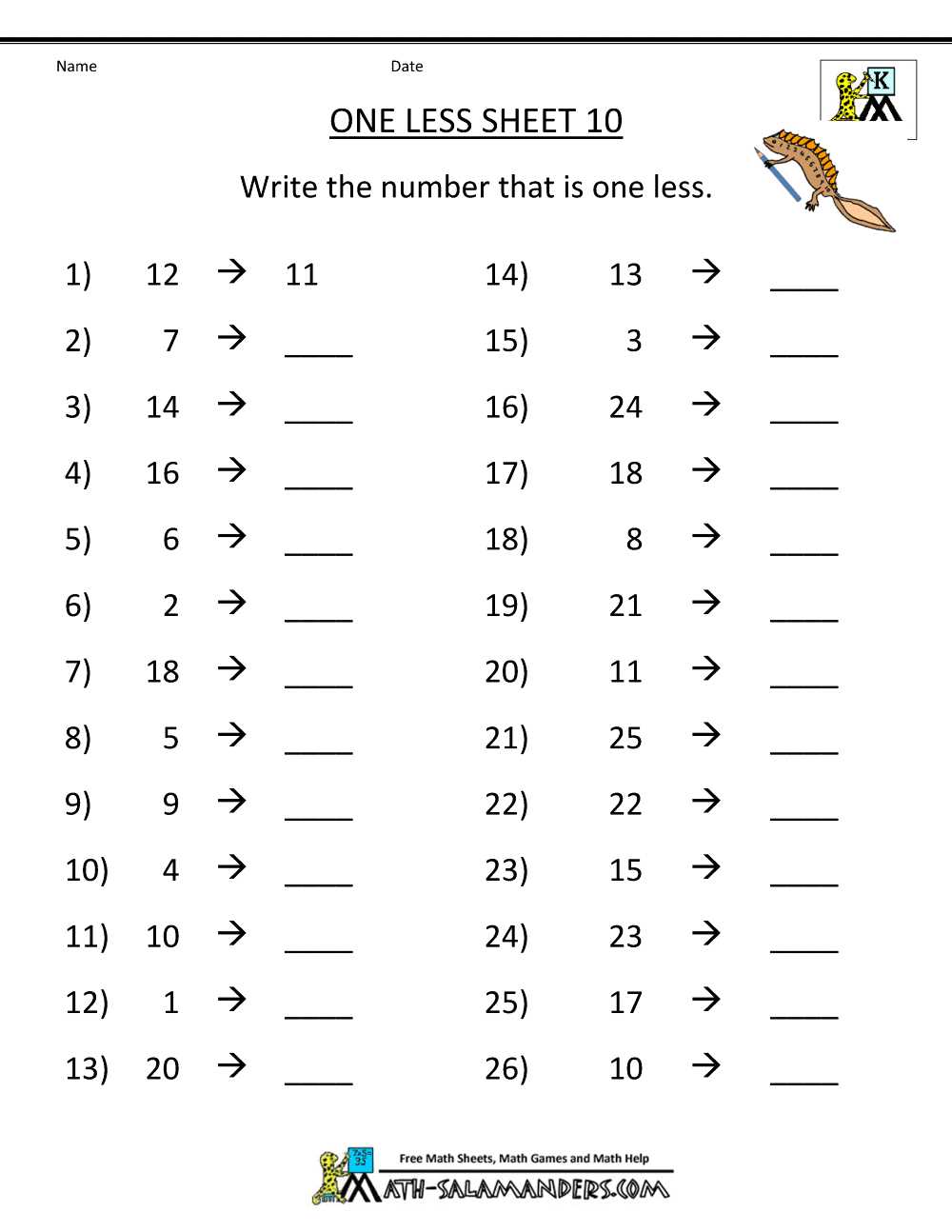 1 more 1 less worksheet