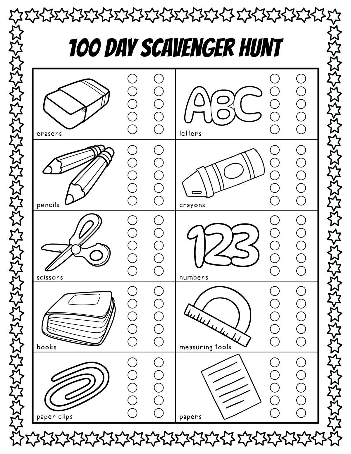100 days of school worksheets