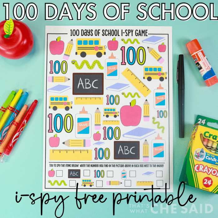 100th day actions worksheet
