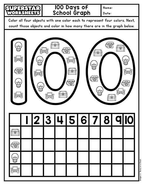100th day of school math worksheet