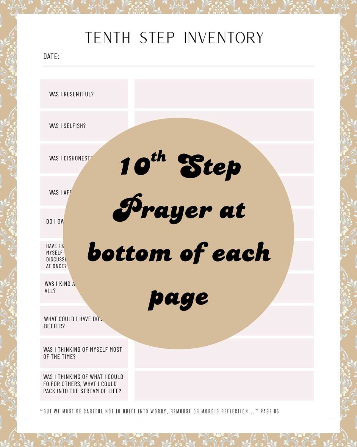 10th step inventory worksheet
