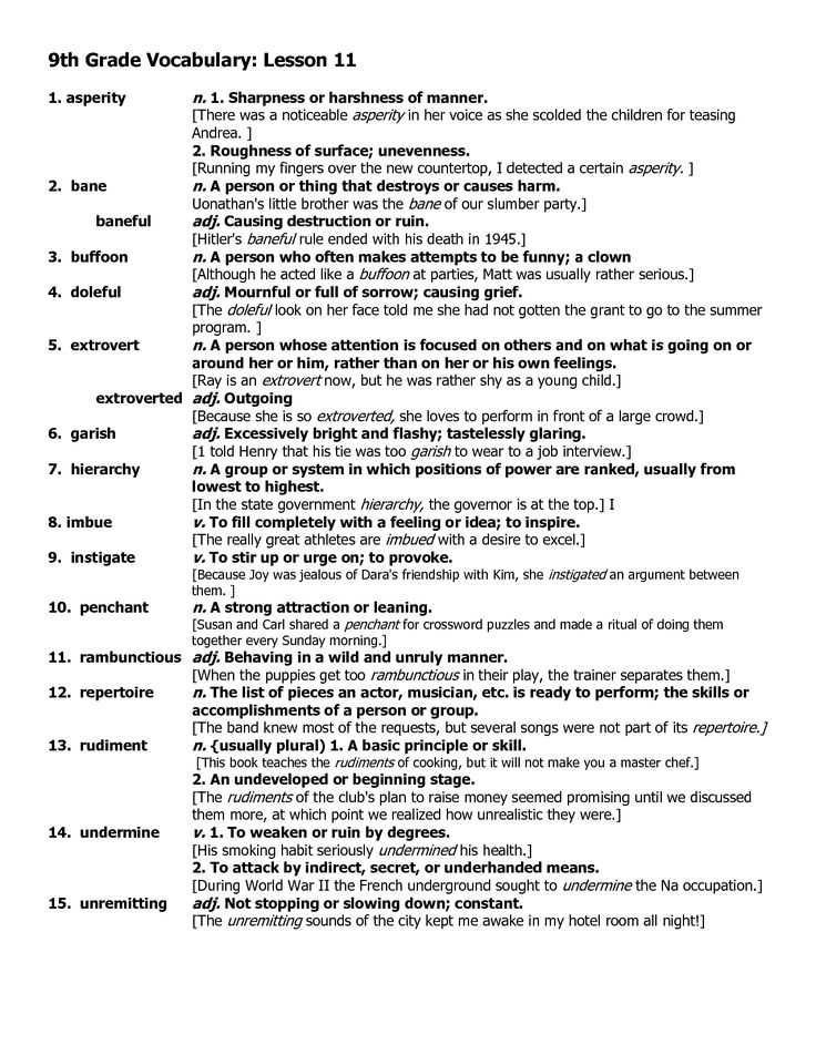 11th grade vocabulary worksheets
