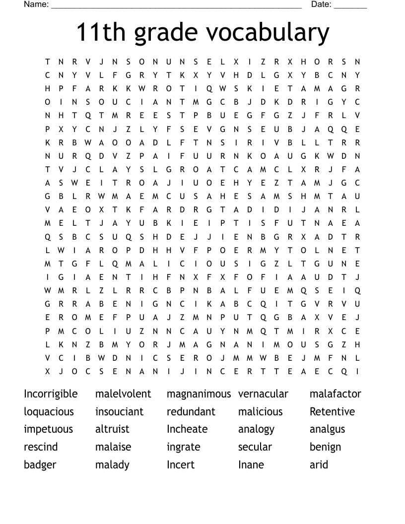 11th grade vocabulary worksheets