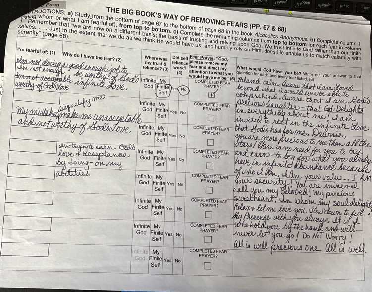 12 step resentment worksheet