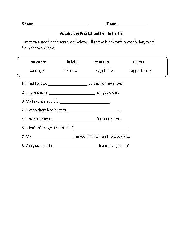 12th grade vocabulary worksheets