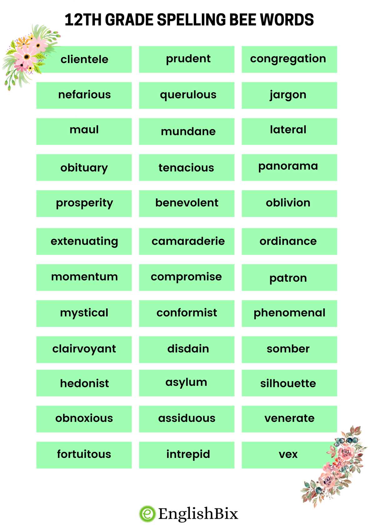 12th grade vocabulary worksheets