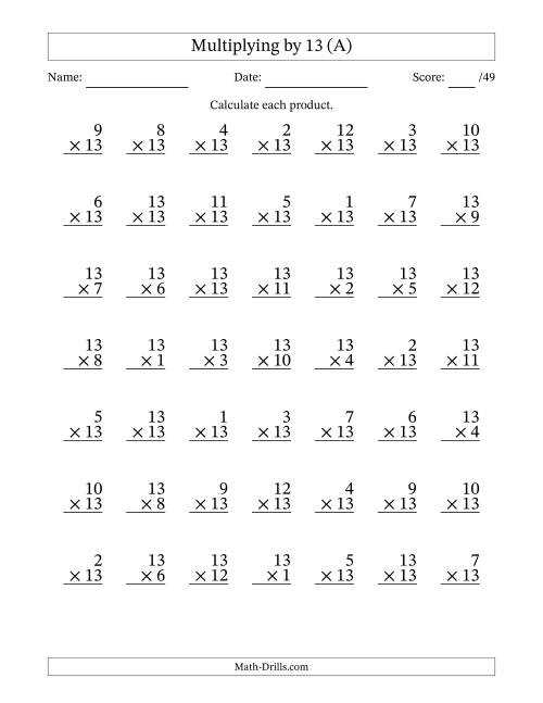 13 table worksheet