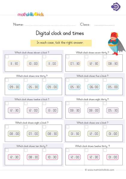 1st grade clock worksheets free