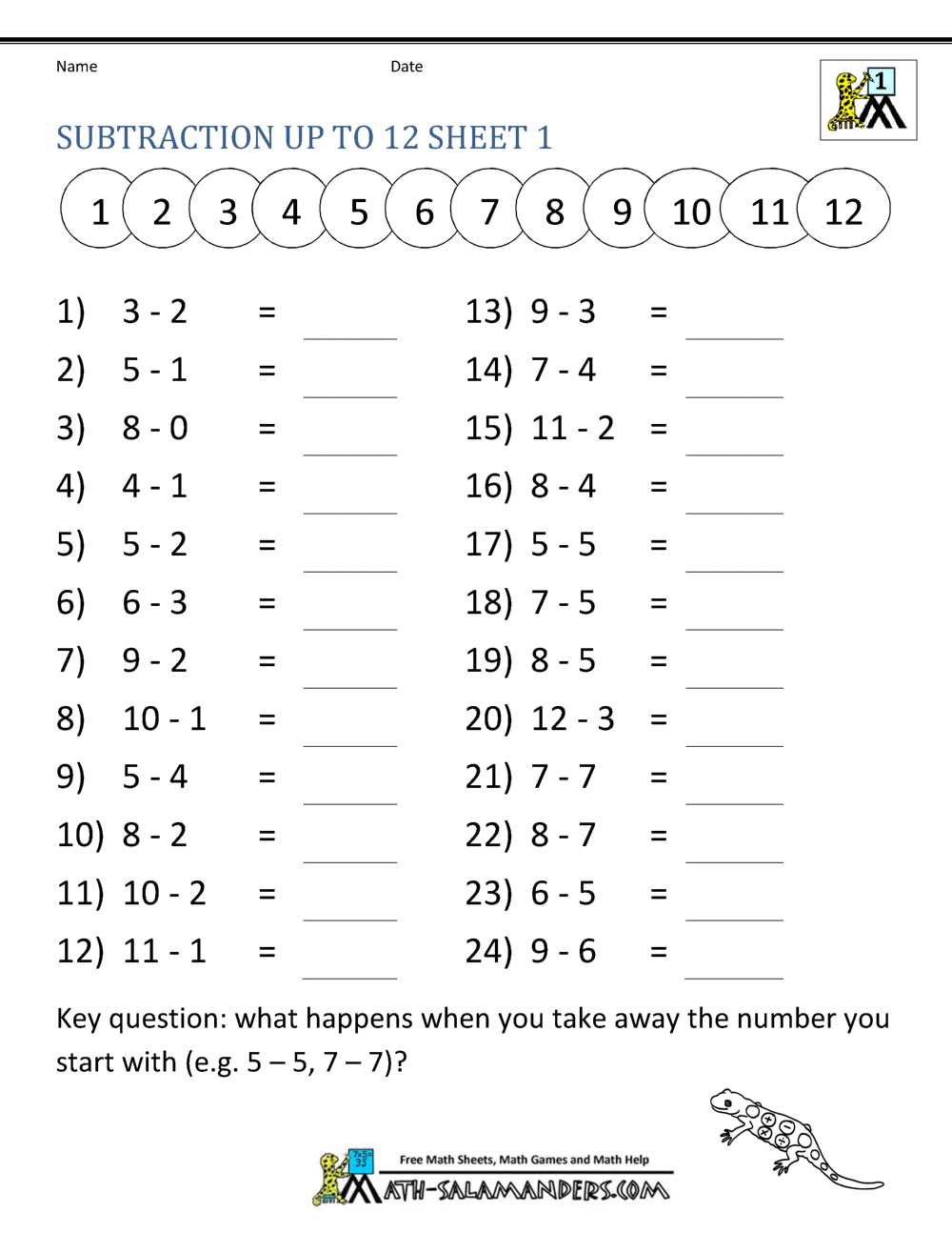 1st grade subtraction worksheets free