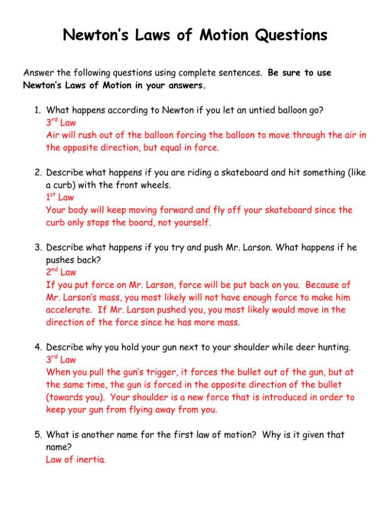 1st law of motion worksheet