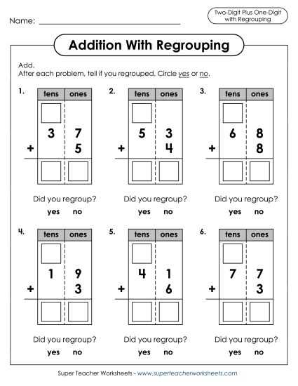 2 digit addition with regrouping worksheets