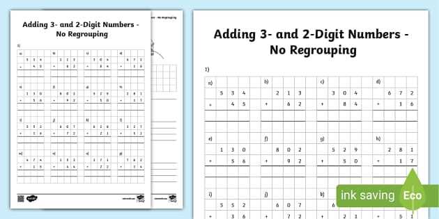 2 digit by 1 digit addition without regrouping worksheets