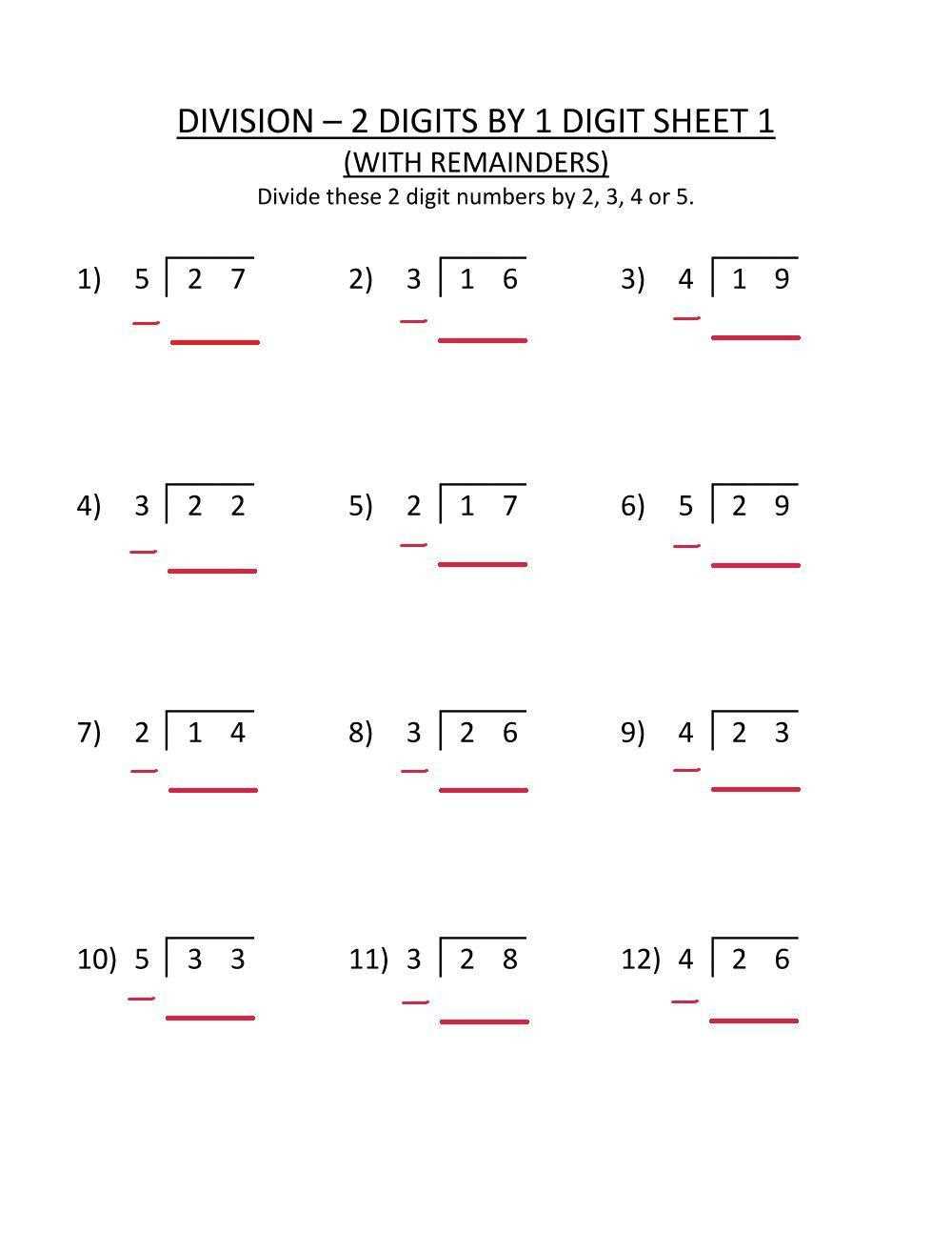 2 digit division worksheet