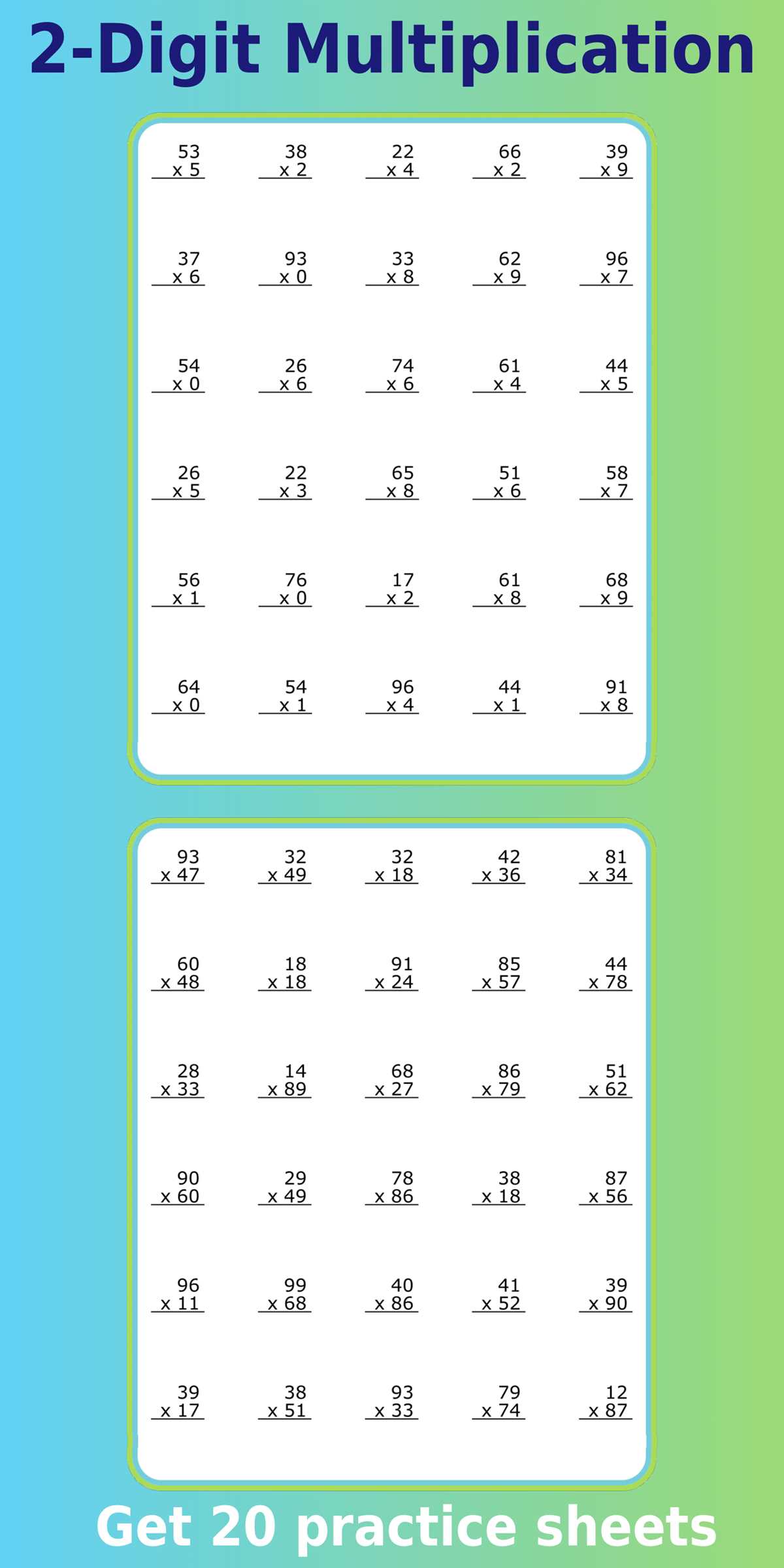 2 digit multiplication worksheet