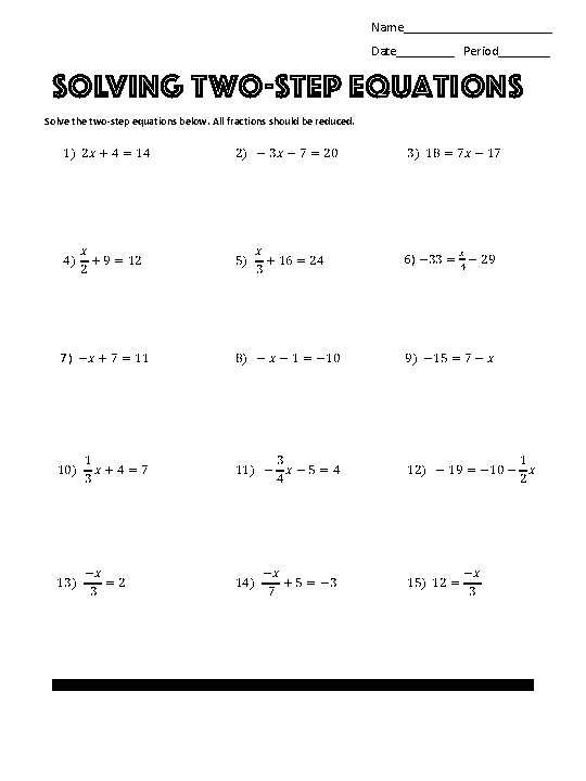 2 step equations worksheet 7th grade