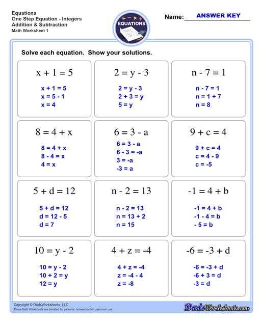 2 steps equation worksheet