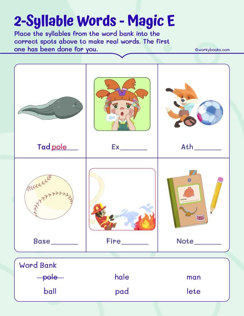 2 syllable words with short vowel sounds worksheets