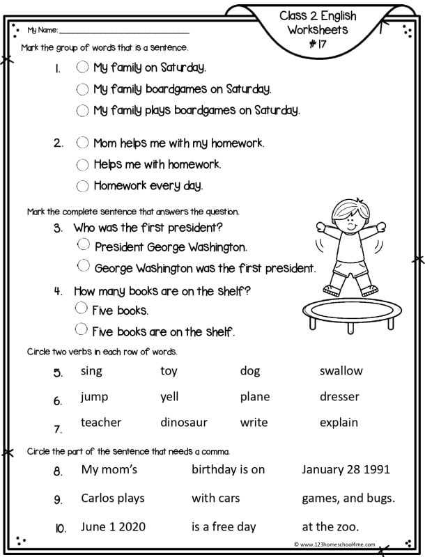 2 class worksheet english