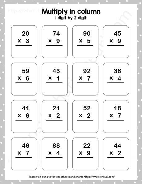 2 digit by 1 digit multiplication worksheet