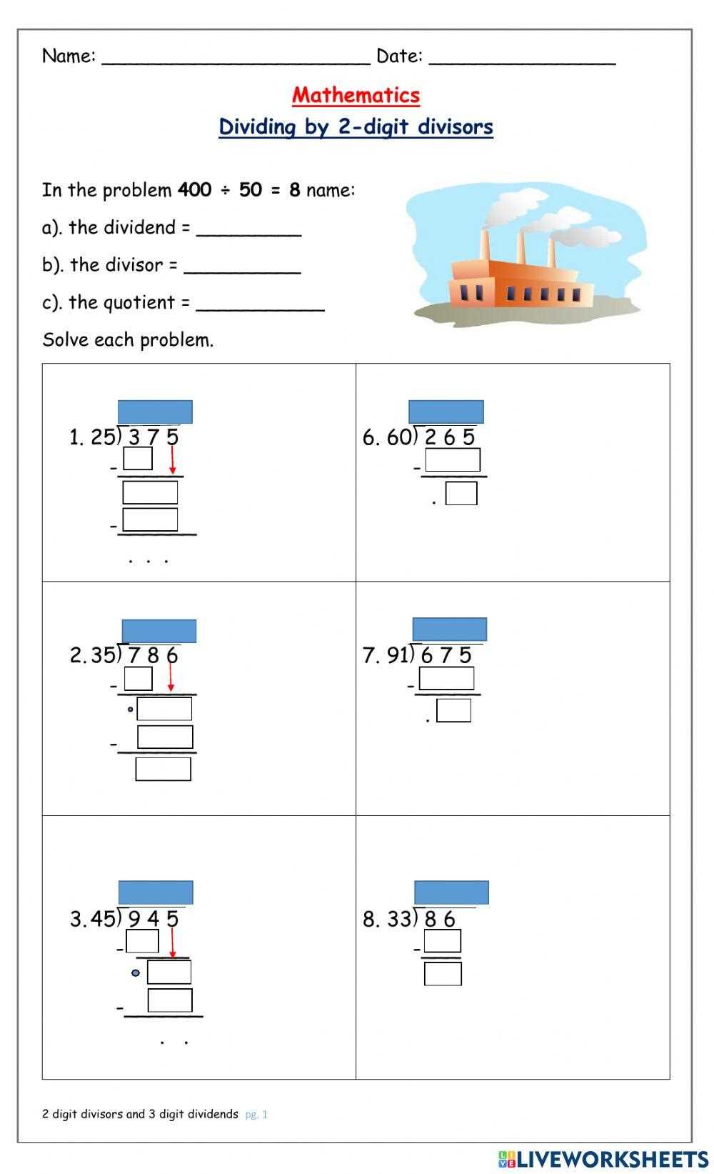2 digit divisor worksheet