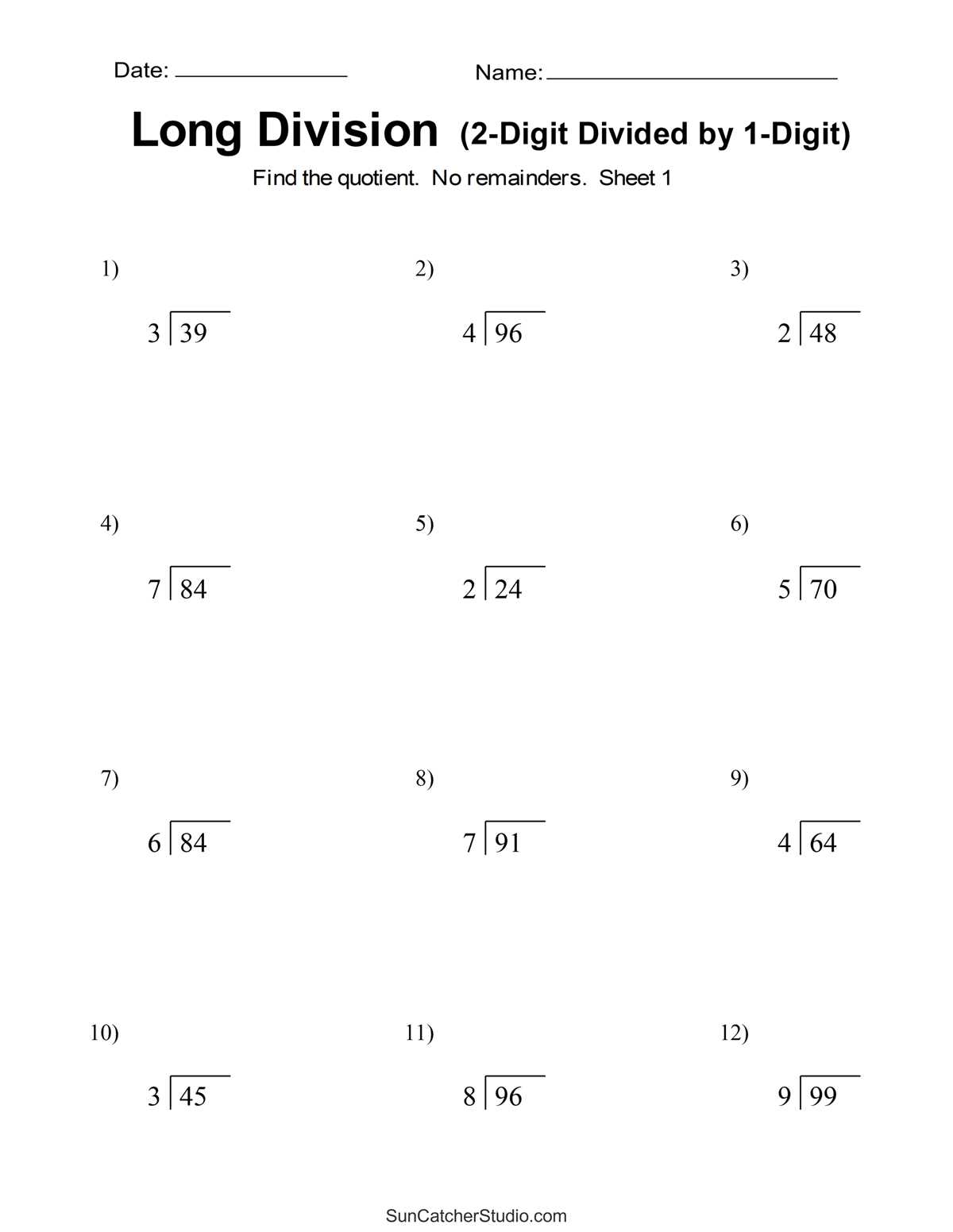2 digit divisor worksheets