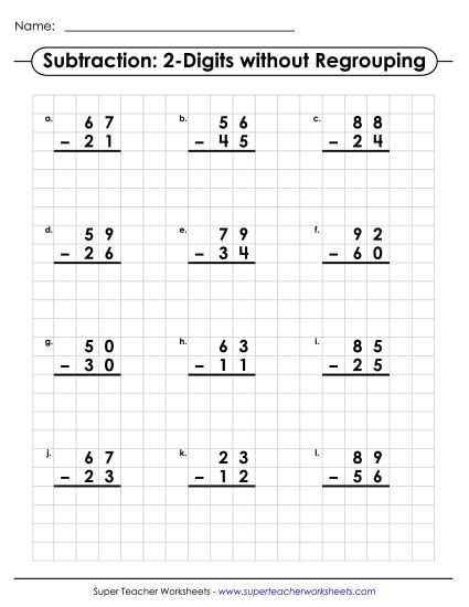 2 digit subtraction with and without regrouping worksheets