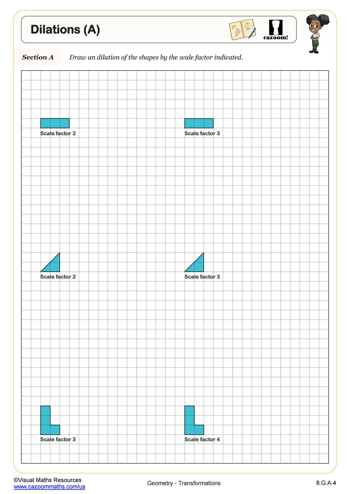 1/2 scale factor dilations worksheet