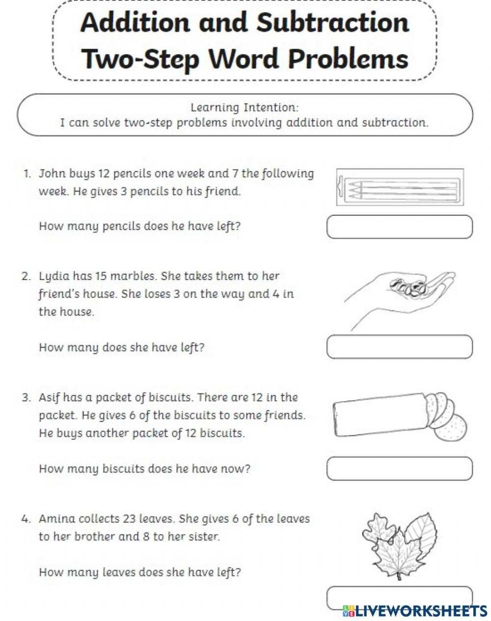 2 step word problems addition and subtraction worksheets