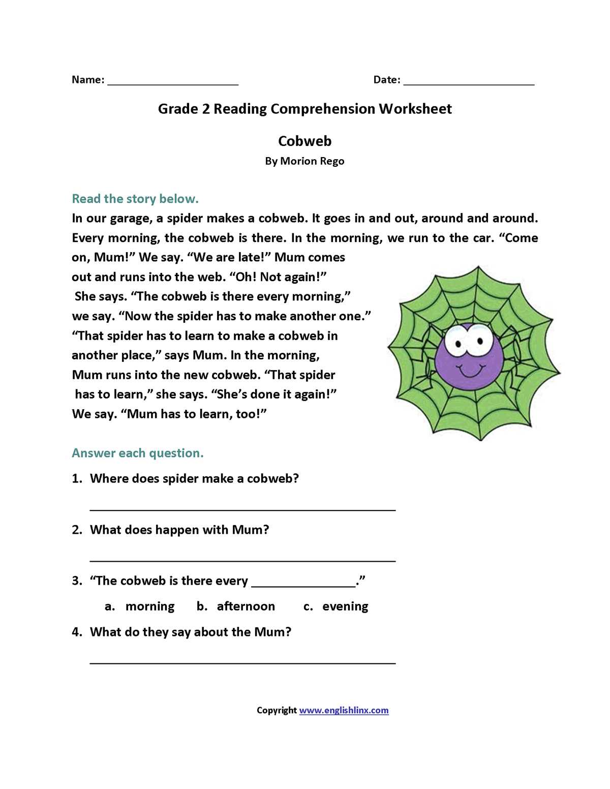 2nd grade english comprehension worksheets