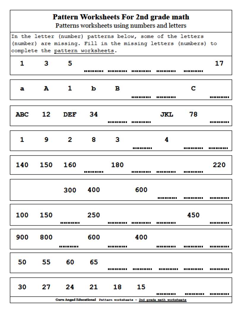 2nd grade patterns worksheets