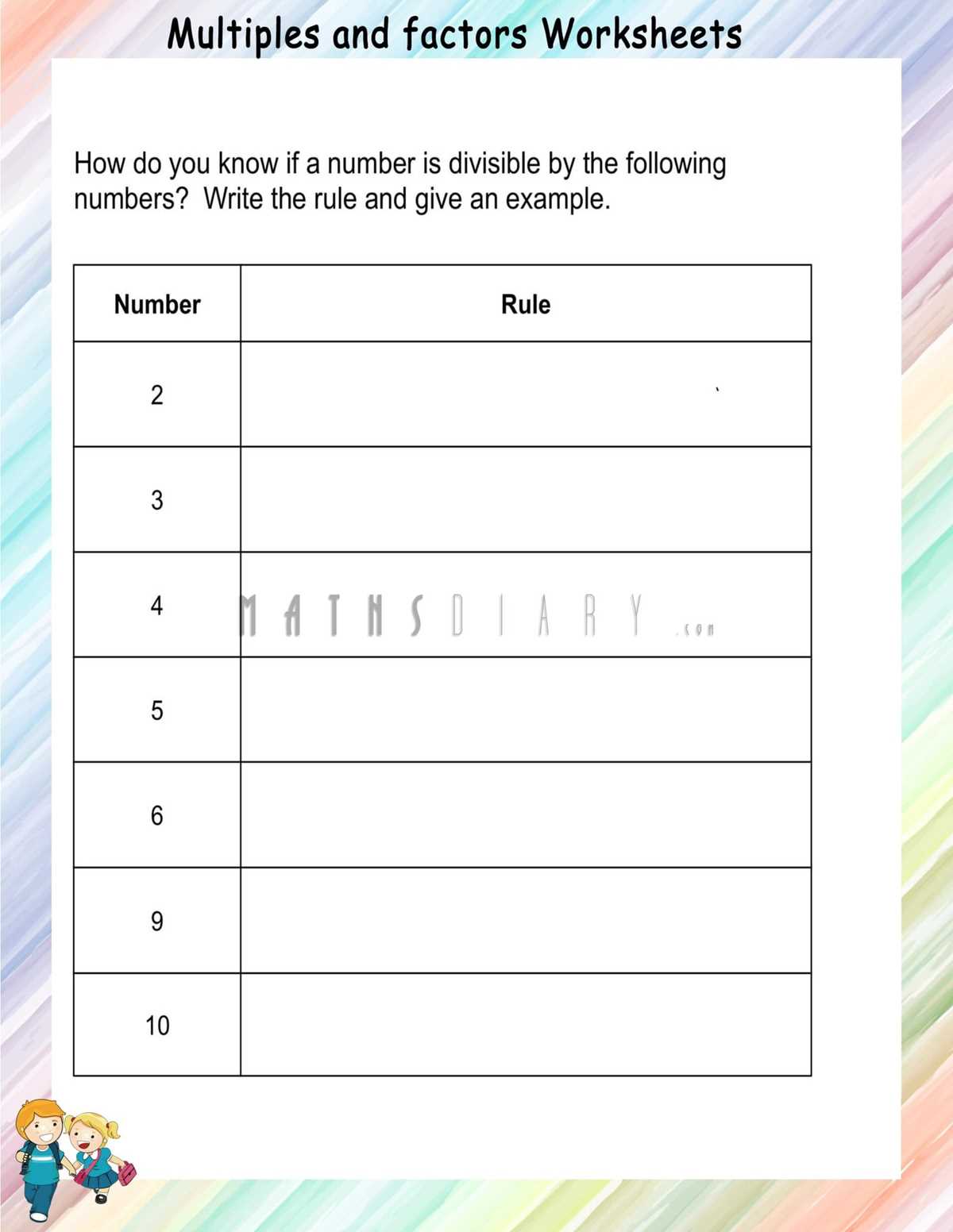 3 4 5 rule multiples worksheet