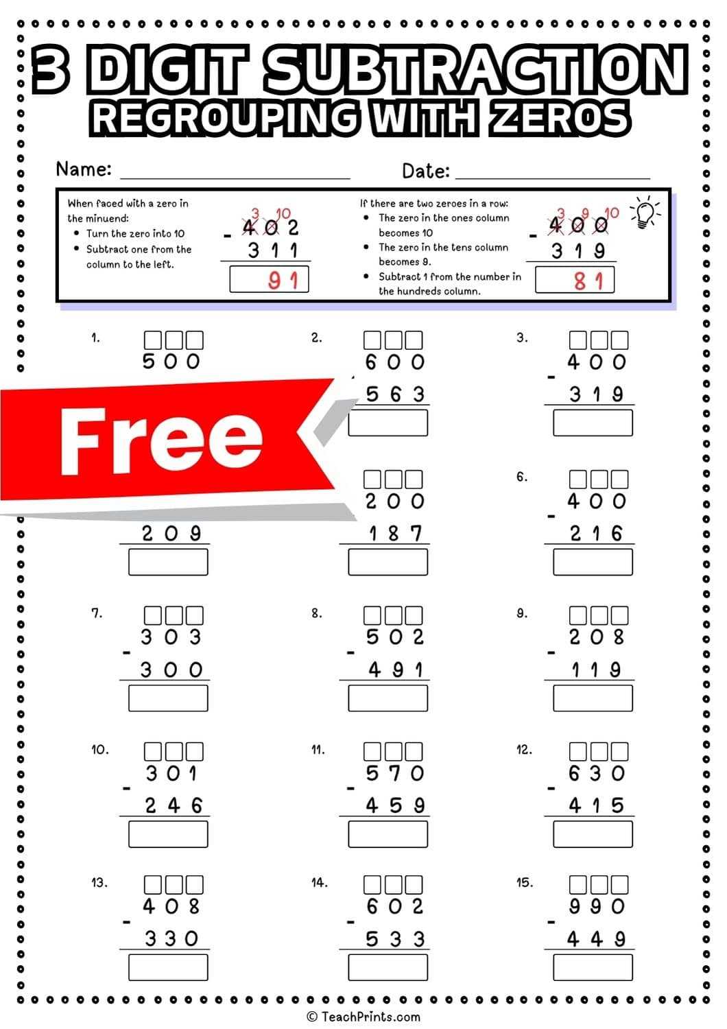 3 digit addition and subtraction with regrouping worksheet