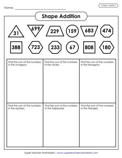 3 digit addition worksheets without carrying