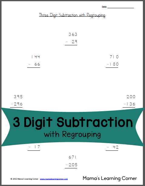 3 digit subtraction worksheets