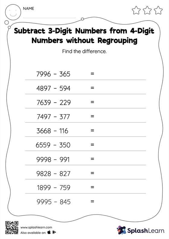 3 digit subtraction worksheets without regrouping