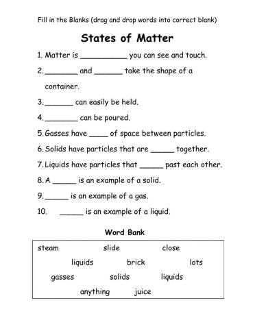 3 types of matter worksheet