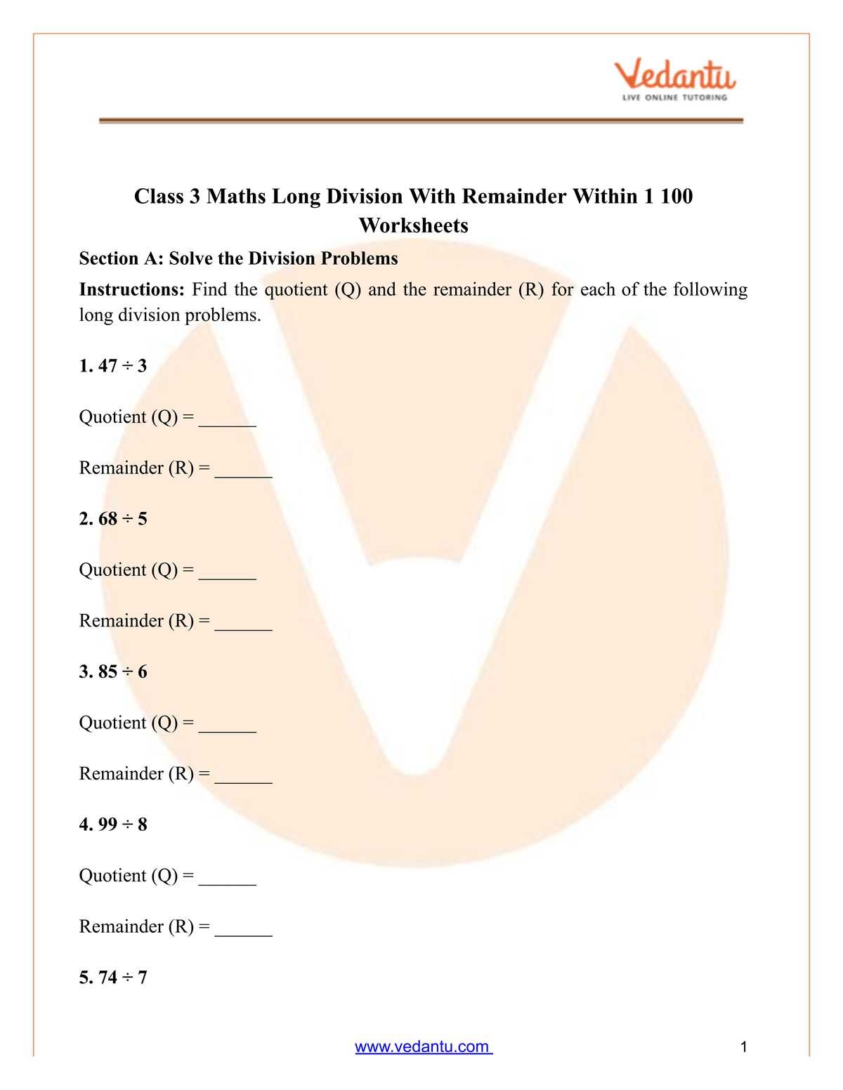 3 by 1 division worksheets