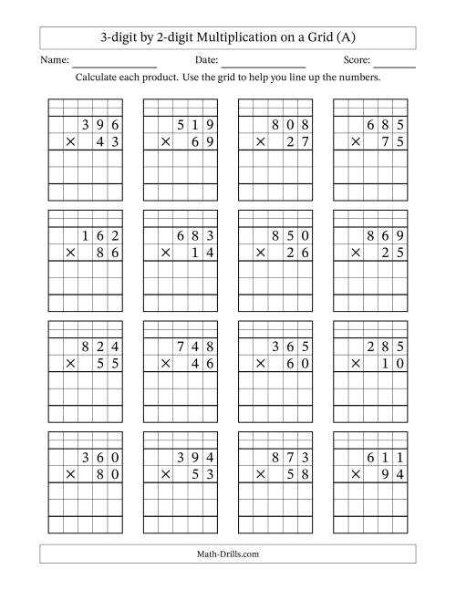 3 by 2 digit multiplication worksheets