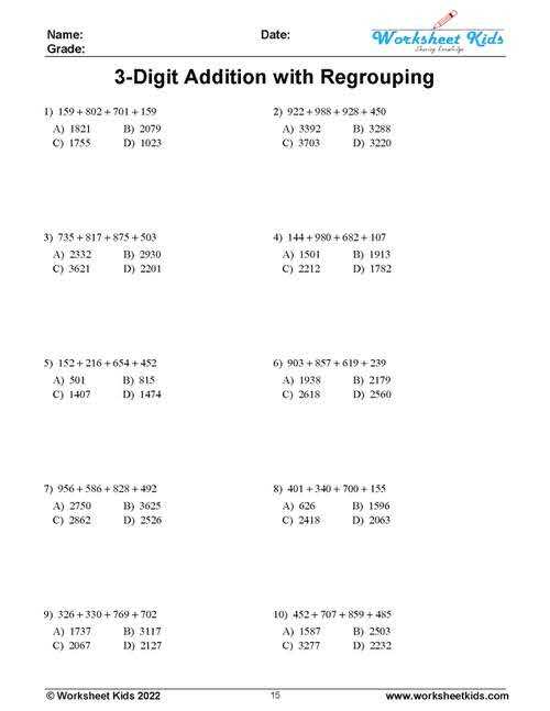 3 digit addition with regrouping worksheets