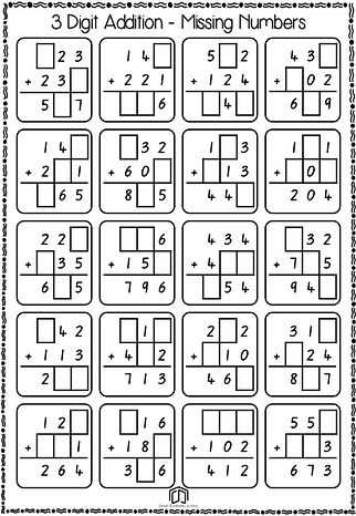 3 digit number addition worksheets
