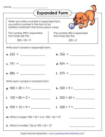3 digit number expanded form worksheets
