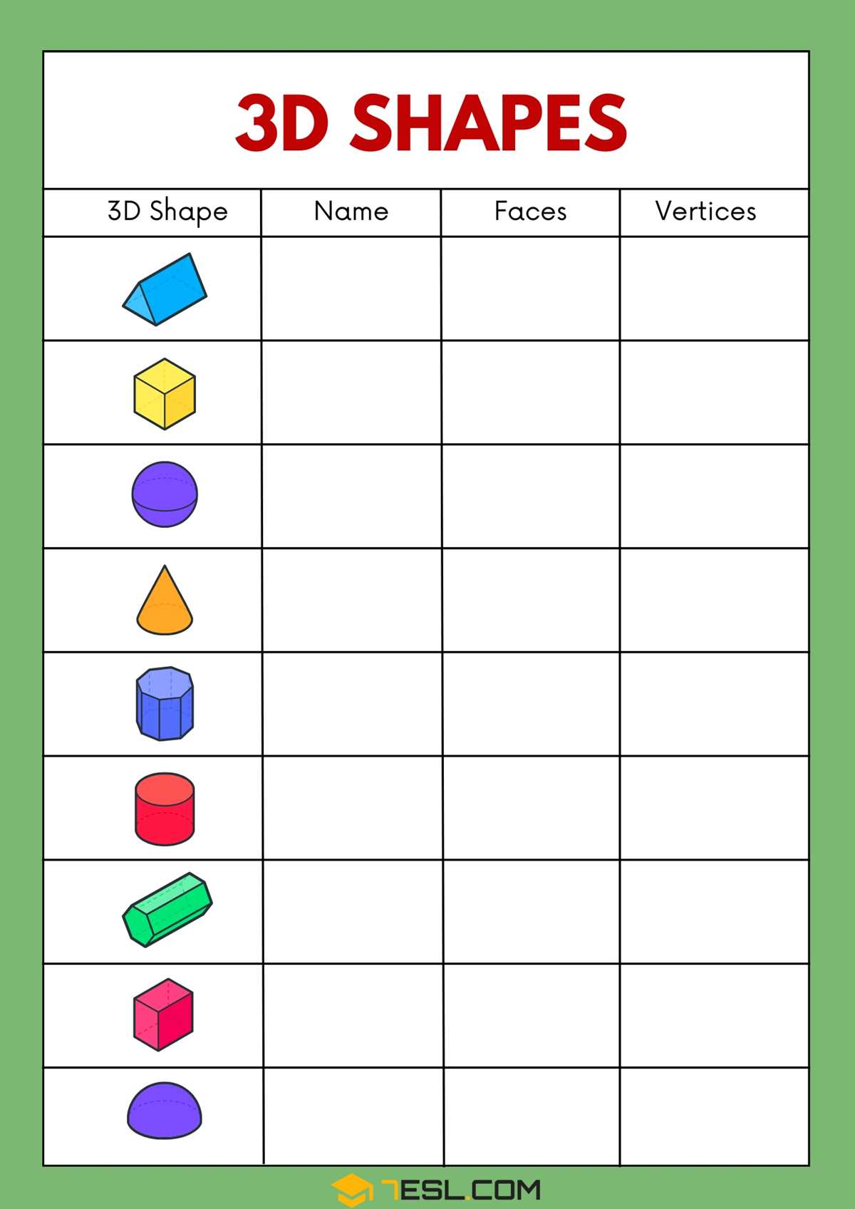 3d shapes worksheet