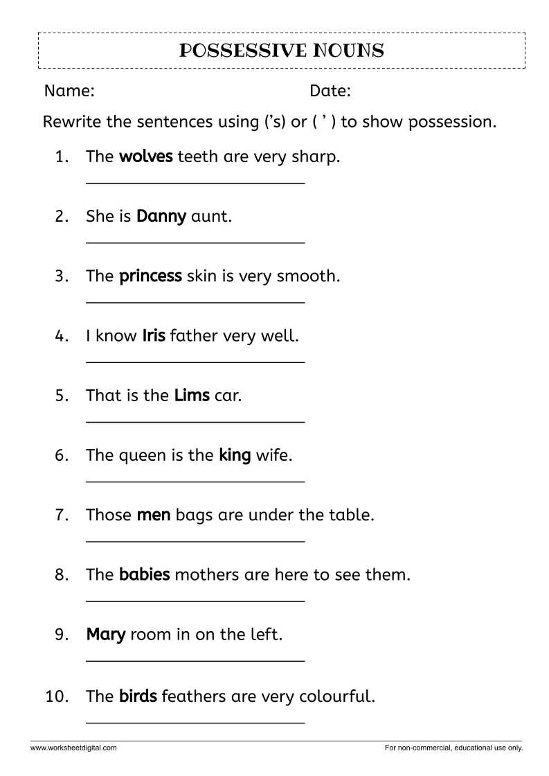 3rd grade possessive nouns worksheets