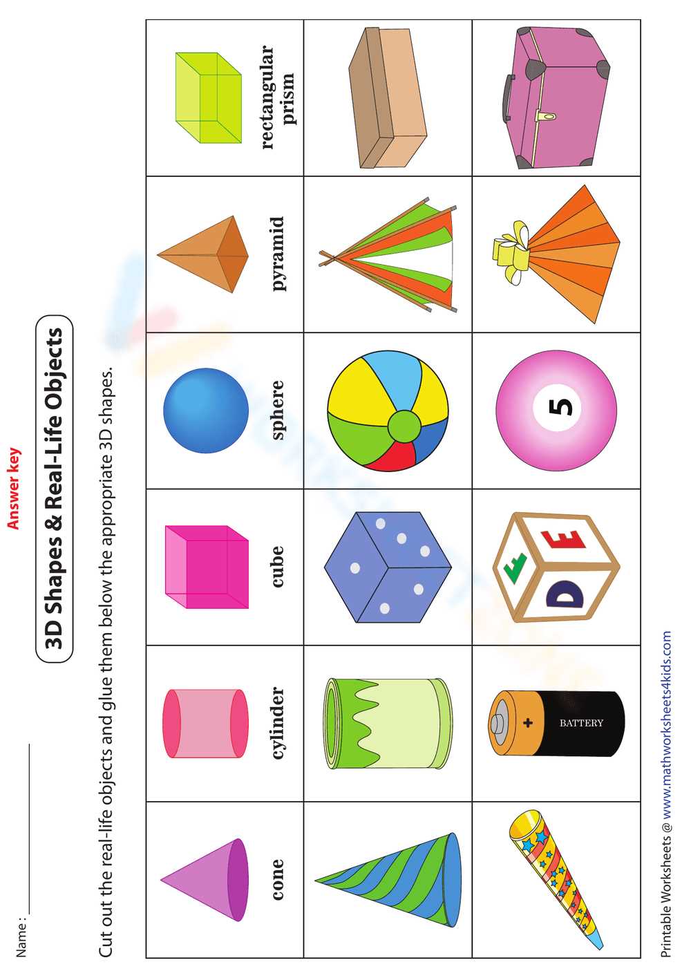 3d shapes real life objects worksheet