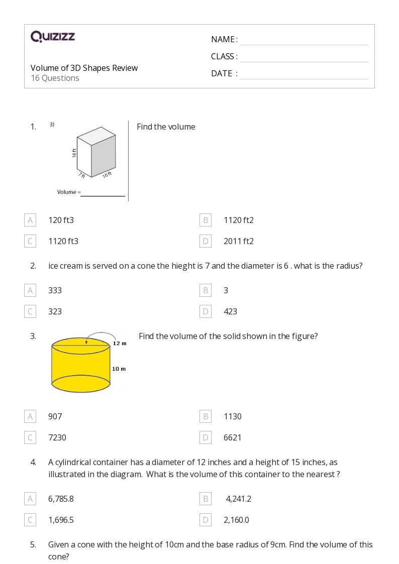 3d shapes volume worksheet